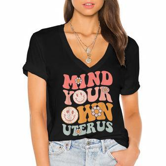 Mind Your Own Uterus Pro Choice Feminist Womens Rights Women's Jersey Short Sleeve Deep V-Neck Tshirt - Seseable