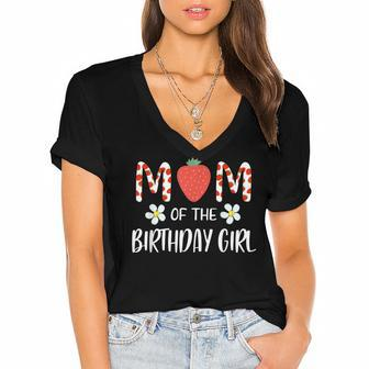 Mom Of The Birthday Girl First Birthday Berry Themed Party Women's Jersey Short Sleeve Deep V-Neck Tshirt - Seseable