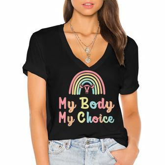 My Body My Choice Pro Choice Reproductive Rights Rainbow Women's Jersey Short Sleeve Deep V-Neck Tshirt - Seseable