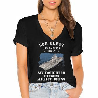My Daughter Is On Uss America Lha Women's Jersey Short Sleeve Deep V-Neck Tshirt - Monsterry
