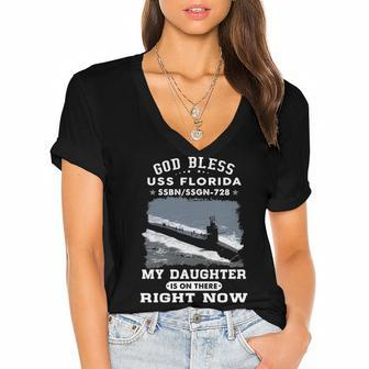 My Daughter Is On Uss Florida Ssgn Women's Jersey Short Sleeve Deep V-Neck Tshirt - Monsterry