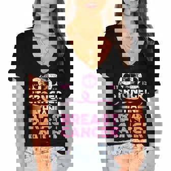 My God Is Stronger Than Breast Cancer Pink Ribbon V2 Women's Jersey Short Sleeve Deep V-Neck Tshirt - Thegiftio