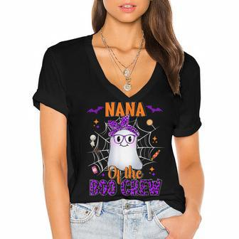 Nana Boo Crew Ghost Funny Matching Family Grandma Halloween V2 Women's Jersey Short Sleeve Deep V-Neck Tshirt - Seseable