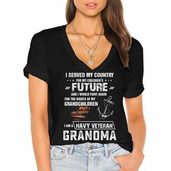 Navy Veteran Grandma Women's Jersey Short Sleeve Deep V-Neck Tshirt - Seseable