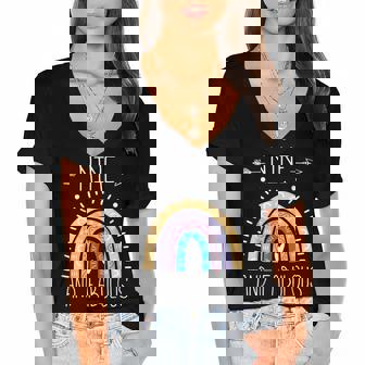 Nine And Fabulous 9Th Birthday Gifts Girl 9 Year Old Rainbow Women's Jersey Short Sleeve Deep V-Neck Tshirt - Thegiftio