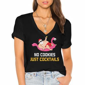 No Cookies Just Cocktails Funny Santa Christmas In July Women's Jersey Short Sleeve Deep V-Neck Tshirt - Seseable