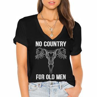 No Country For Old Men Floral Vagina Uterus Women's Jersey Short Sleeve Deep V-Neck Tshirt - Seseable