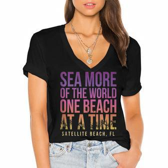 One Beach At A Time Satellite Beach Summer Florida Tropical Women's Jersey Short Sleeve Deep V-Neck Tshirt - Seseable