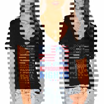 Patriotic 4Th Of July Stars Stripes Reproductive Right Women's Jersey Short Sleeve Deep V-Neck Tshirt | Mazezy