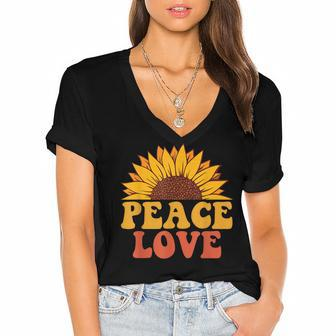 Peace Sign Love 60S 70S Tie Dye Hippie Halloween Costume V8 Women's Jersey Short Sleeve Deep V-Neck Tshirt - Seseable