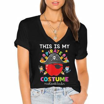 Pirate 2Nd Grade Teacher Spooky Halloween Costume Pirate Day Women's Jersey Short Sleeve Deep V-Neck Tshirt - Thegiftio UK