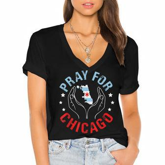 Pray For Chicago Chicago Shooting Support Chicago Women's Jersey Short Sleeve Deep V-Neck Tshirt - Seseable