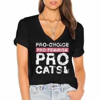 Pro Choice Pro Feminism Pro Cats Design For Feminists Women's Jersey Short Sleeve Deep V-Neck Tshirt - Seseable