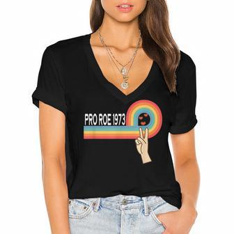 Pro Roe 1973 Peace Rainbow Feminism Womens Rights Choice Women's Jersey Short Sleeve Deep V-Neck Tshirt - Seseable