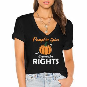 Pumpkin Spice And Reproductive Rights Fall Season Gift Women's Jersey Short Sleeve Deep V-Neck Tshirt - Seseable