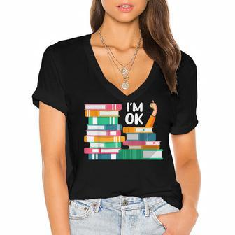 Reading Book Lovers Im Ok National Book Lovers Day Women's Jersey Short Sleeve Deep V-Neck Tshirt - Thegiftio UK