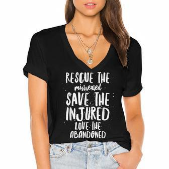 Rescue Save Love - Cute Animal Rescue Dog Cat Lovers Women's Jersey Short Sleeve Deep V-Neck Tshirt - Seseable