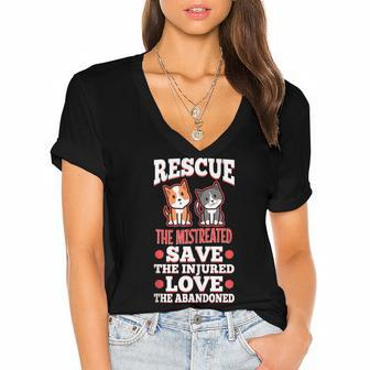 Rescue The Mistreated Save The Injured Women's Jersey Short Sleeve Deep V-Neck Tshirt - Seseable