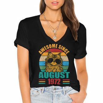 Retro Awesome Since August 1972 50Th Birthday 50 Years Old Women's Jersey Short Sleeve Deep V-Neck Tshirt - Thegiftio UK