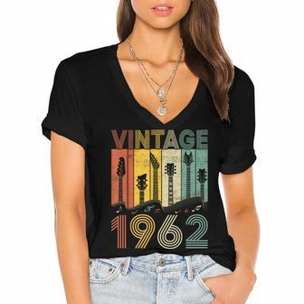 Retro Vintage 1962 Guitarist 1962 Birthday Guitar Player Women's Jersey Short Sleeve Deep V-Neck Tshirt - Seseable