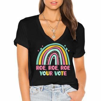 Roe Your Vote Rainbow Retro Pro Choice Womens Rights Women's Jersey Short Sleeve Deep V-Neck Tshirt - Seseable