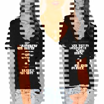 Sad Country Songs & Cold Beer Women's Jersey Short Sleeve Deep V-Neck Tshirt - Thegiftio