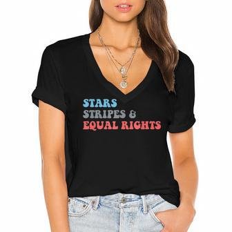 Stars Stripes And Equal Rights 4Th Of July Patriotic Women's Jersey Short Sleeve Deep V-Neck Tshirt - Seseable