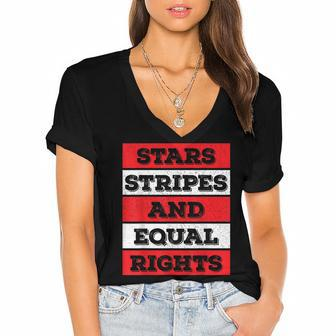 Stars Stripes Equal Rights Bold 4Th Of July Womens Rights Women's Jersey Short Sleeve Deep V-Neck Tshirt - Seseable