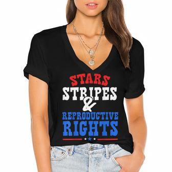 Stars Stripes Reproductive Rights 4Th Of July American Flag Women's Jersey Short Sleeve Deep V-Neck Tshirt - Seseable