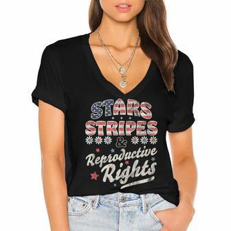 Stars Stripes Reproductive Rights Patriotic 4Th Of July Cute V2 Women's Jersey Short Sleeve Deep V-Neck Tshirt - Seseable