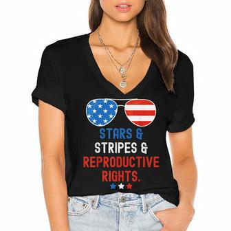Stars Stripes Reproductive Rights Patriotic 4Th Of July V21 Women's Jersey Short Sleeve Deep V-Neck Tshirt - Seseable