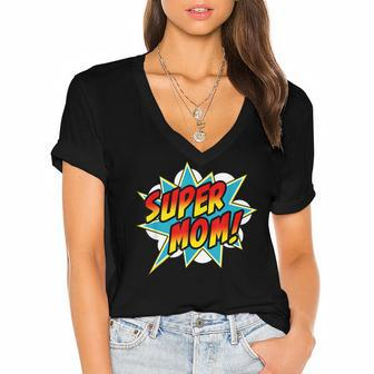 Super Mom Comic Book Superhero Mothers Day Women's Jersey Short Sleeve Deep V-Neck Tshirt - Thegiftio UK