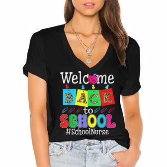 Teacher Kids Welcome Back To School Nurse Back To School Women's Jersey Short Sleeve Deep V-Neck Tshirt - Thegiftio UK