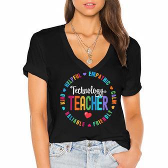 Technology Teacher Tech Computer Teacher Stem Steam Women's Jersey Short Sleeve Deep V-Neck Tshirt - Thegiftio UK