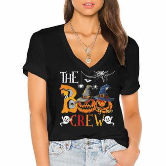 The Boo Funny Crew Halloween Witch Two Scary Pumpkins Lover Women's Jersey Short Sleeve Deep V-Neck Tshirt - Seseable