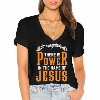 There Is Power In The Name Of Jesus Women's Jersey Short Sleeve Deep V-Neck Tshirt - Thegiftio UK