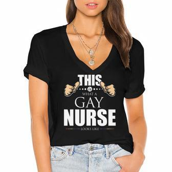 This Is What A Gay Nurse Looks Like Lgbt Pride Women's Jersey Short Sleeve Deep V-Neck Tshirt | Mazezy