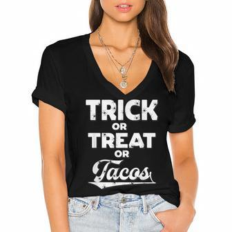 Trick Or Treat Or Tacos Halloween Costume Party Women's Jersey Short Sleeve Deep V-Neck Tshirt - Seseable