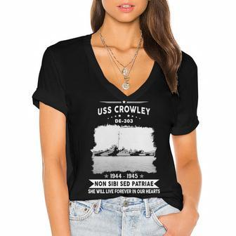 Uss Crowley De-303 Destroyer Escort Women's Jersey Short Sleeve Deep V-Neck Tshirt - Monsterry