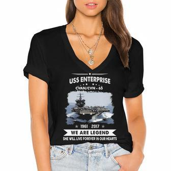 USS Enterprise CVN 65 CVN65 CVAN Women's Jersey Short Sleeve Deep V-Neck Tshirt - Monsterry