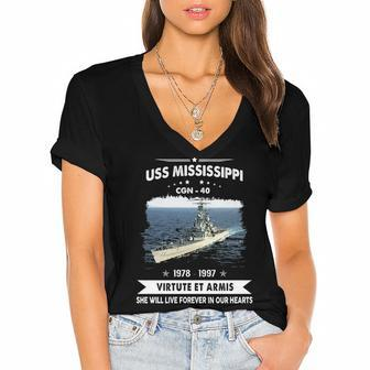 Uss Mississippi Cgn Women's Jersey Short Sleeve Deep V-Neck Tshirt - Monsterry