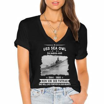 Uss Sea Owl Ss Women's Jersey Short Sleeve Deep V-Neck Tshirt - Monsterry