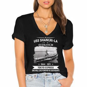 USS Shangri-La CV 38 CVA Women's Jersey Short Sleeve Deep V-Neck Tshirt - Monsterry