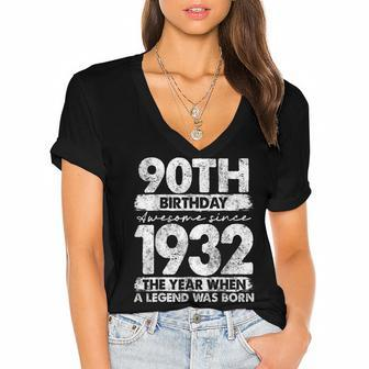 Vintage 1932 Limited Edition 1932 90 Years Old 90Th Birthday Women's Jersey Short Sleeve Deep V-Neck Tshirt - Seseable