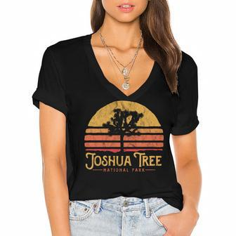 Vintage Joshua Tree National Park Retro V3 Women's Jersey Short Sleeve Deep V-Neck Tshirt - Seseable