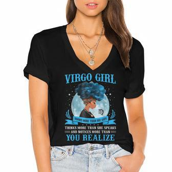 Virgo Girls Black Queen August September Birthday Women's Jersey Short Sleeve Deep V-Neck Tshirt - Thegiftio UK