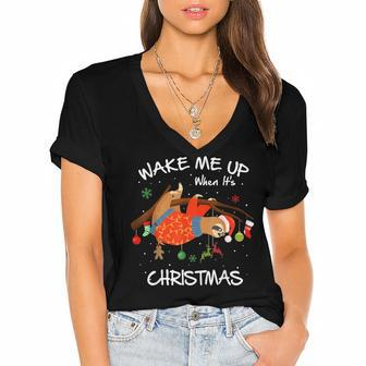 Wake Me Up When Its Christmas Sloth Funny Gifts Sloth Lover Women's Jersey Short Sleeve Deep V-Neck Tshirt - Thegiftio UK