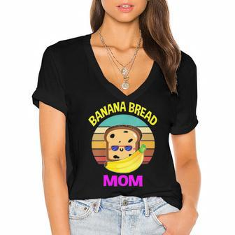Womens Banana Bread Mom Lovers Food Vegan Gifts Mama Mothers Women's Jersey Short Sleeve Deep V-Neck Tshirt | Mazezy UK