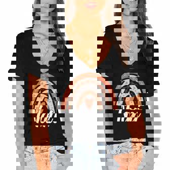 Womens Cute Boho Rainbow Nani Mothers Day Best Nani Mommy Grandma Women's Jersey Short Sleeve Deep V-Neck Tshirt - Thegiftio