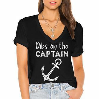 Womens Dibs On The Captain - Funny Captains Wife Women's Jersey Short Sleeve Deep V-Neck Tshirt - Thegiftio UK